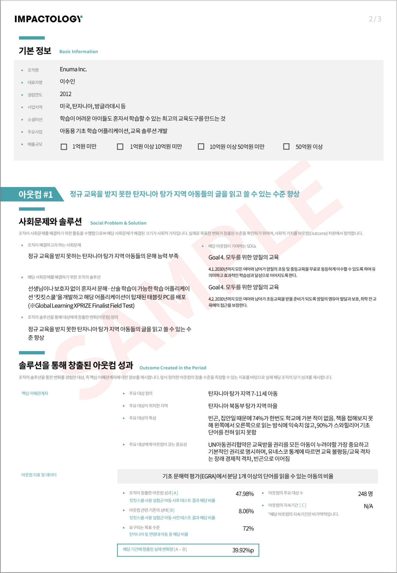 임팩트 분석 화면